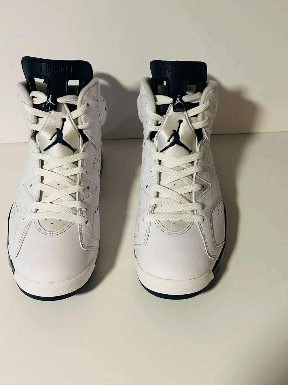 Jordan  White and Navy Retro High-Top Sneakers